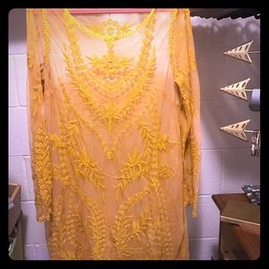 Mesh yellow midi dress